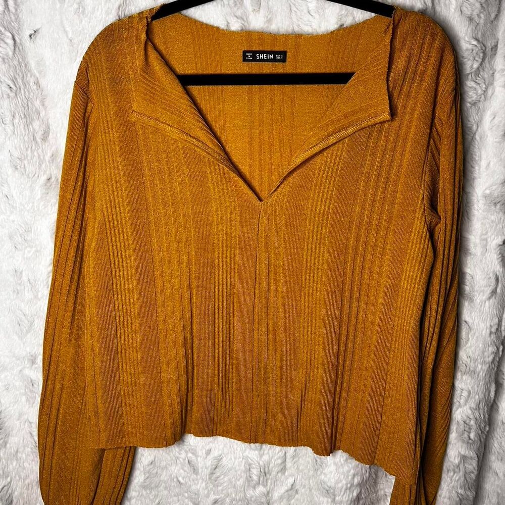 SHEIN SIZE SMALL Mustard Yellow long sleeve V-neck top
